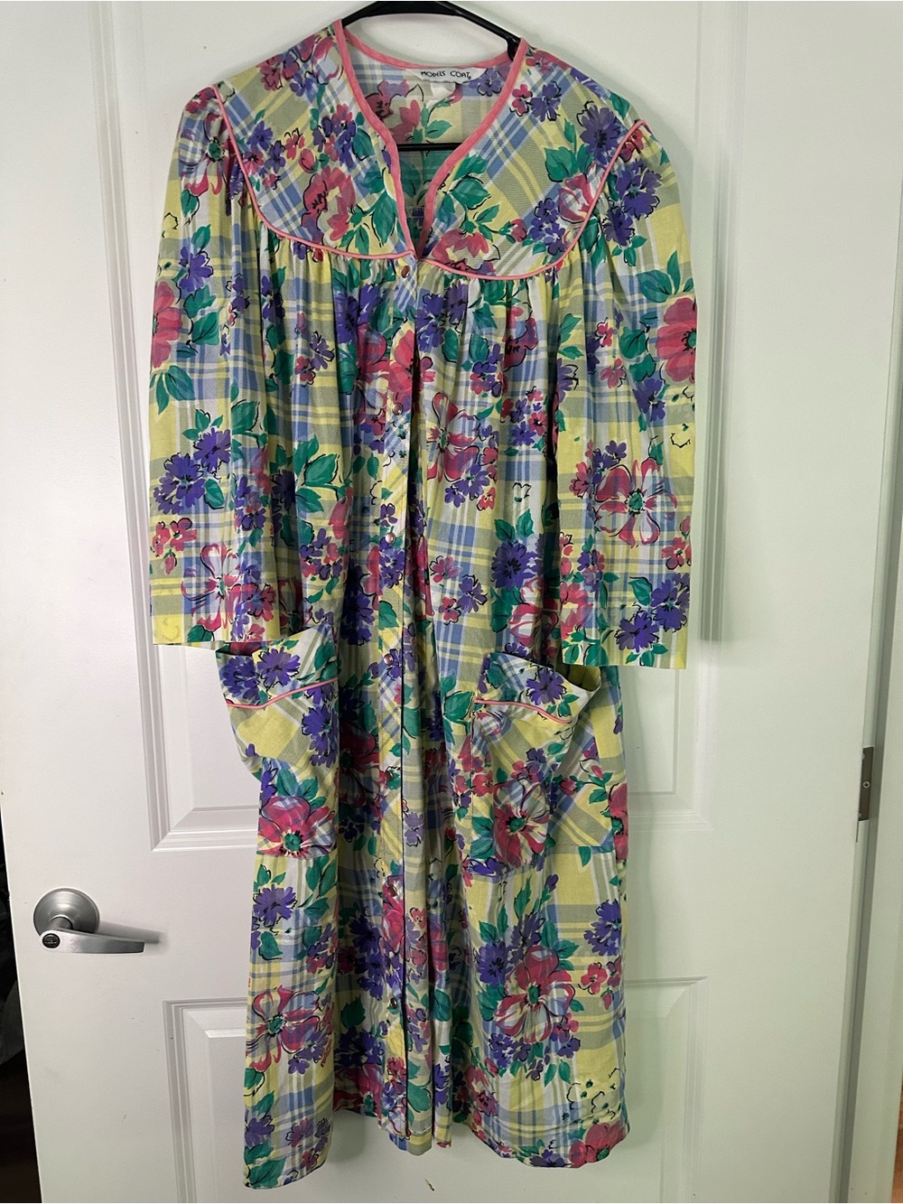 Floral Plaid Long Robe in Yellow & Purple by No Brand Listed